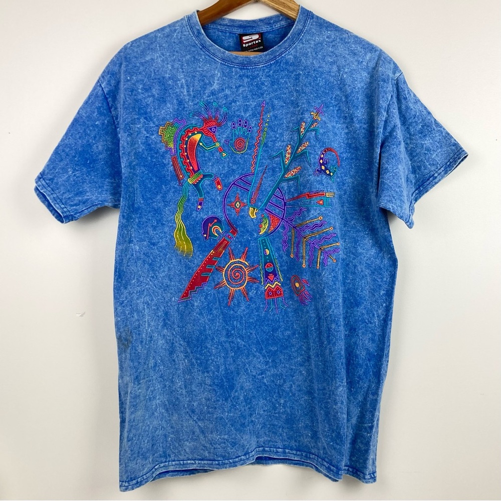 Vintage Sportex Men’s Washed Blue Southwestern Aztec Puffy Graphic Shirt Size L